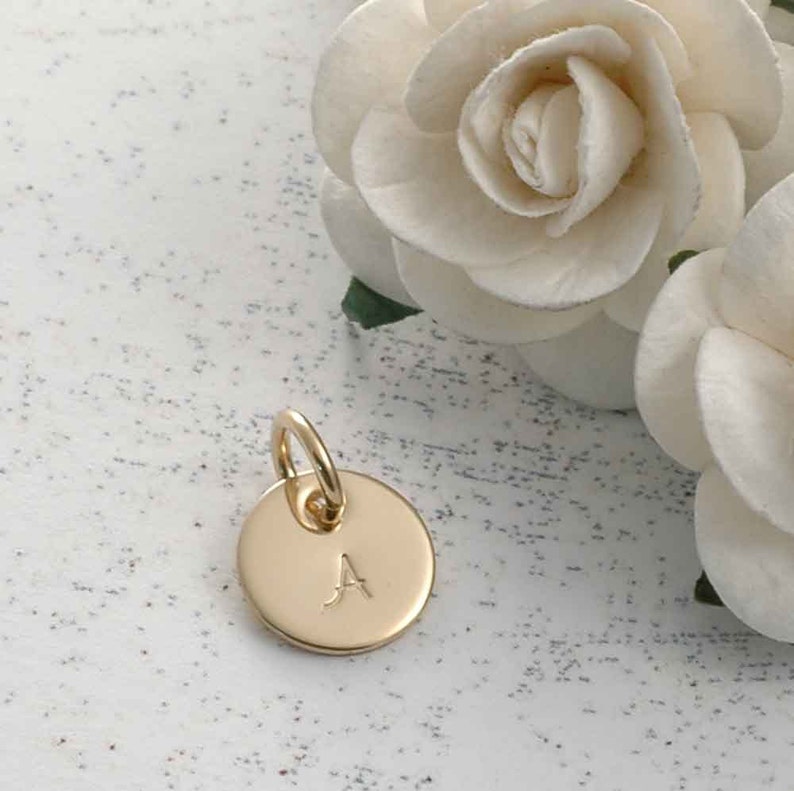 3/8 inch gold filled round disc initial charm image 1