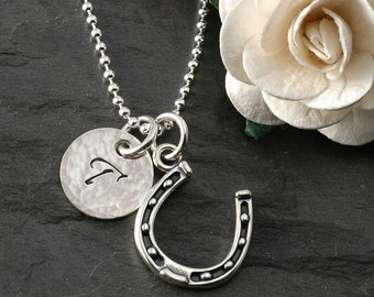 Horseshoe Necklace with initial disc - sterling silver