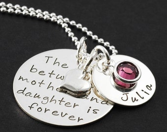 Mother Daughter Jewelry, The love between a mother and daughter is forever - custom necklace with name charm