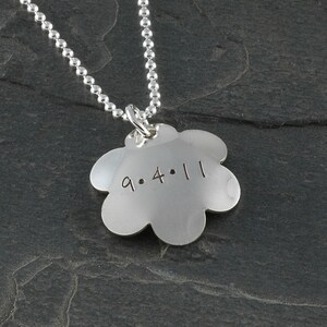 Personalized Flower Necklace with pearl domed with name Sterling Silver Mommy jewelry Flower Girl image 2