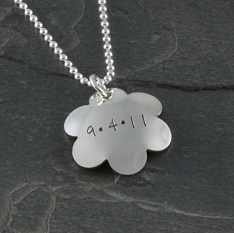 Personalized Flower Necklace with pearl domed with name Sterling Silver Mommy jewelry Flower Girl image 2