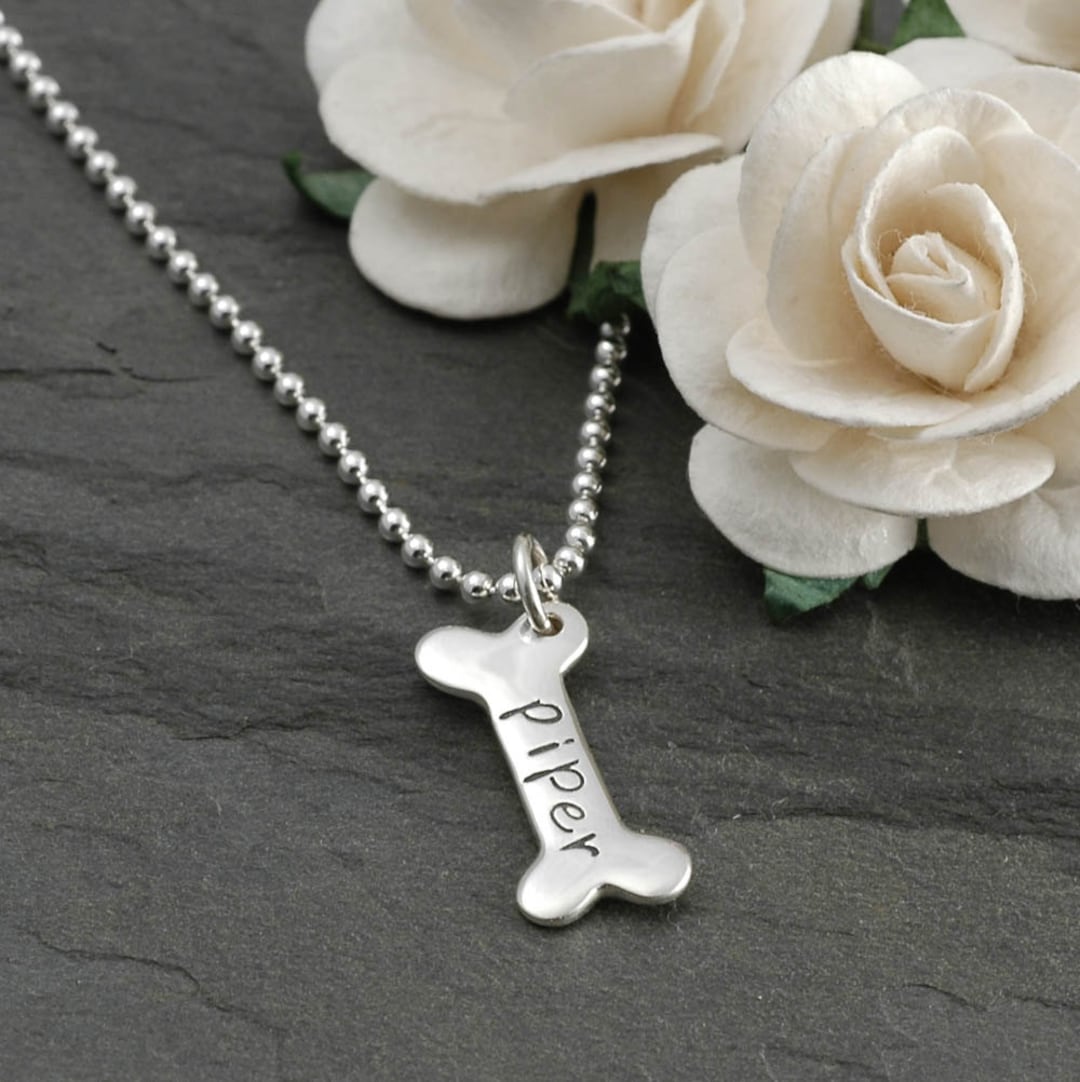 Dog Bone Charm Necklace Personalized Sterling Silver Etsy