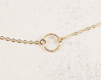 Open Circle Choker, Gold Filled or Sterling Silver, Layering Jewelry, Hammered eternity circle Necklace, Delicate Gold Infinity Choker