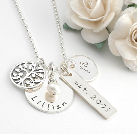Family Necklace Personalized Hand Stamped Necklace Etsy