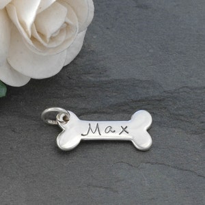 Dog Bone Charm - Personalized - Sterling Silver or Gold (bronze)