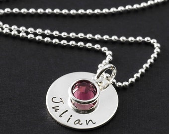 Mommy Jewelry - Personalized hand stamped necklace -  One 5/8" disc with birthstone, Mother's Day Gifts, gifts for mom