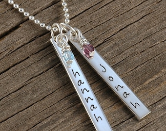 Mother's Jewelry - Personalized Necklace - Two Rectangle Tags - Double Sided - Vertical Bar Necklace, Mother's Day gift, gifts for mom