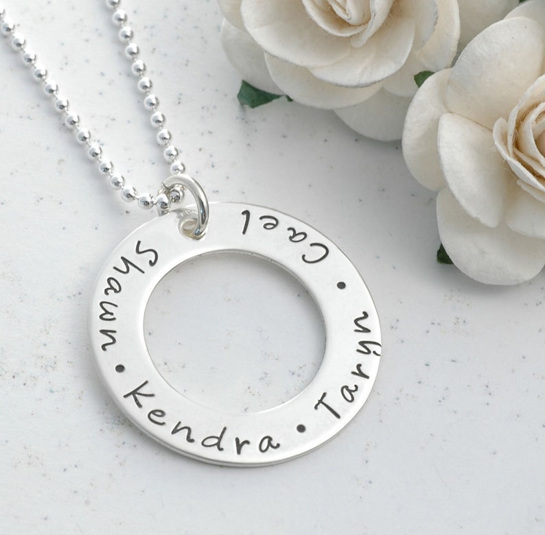 Personalized Hand Stamped Necklace Washer style Eternity Circle image 1