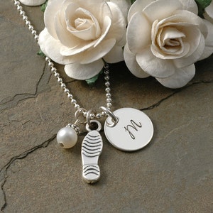 Run - Marathon necklace - Initial charm with pearl or birthstone