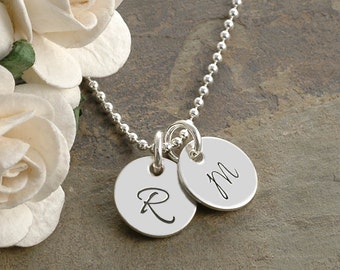 Hand Stamped Jewelry - Two Tiny Personalized discs - 11mm - Initial Necklace