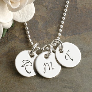 Hand Stamped Jewelry - Three Tiny Personalized discs - 11mm - Initial Necklace