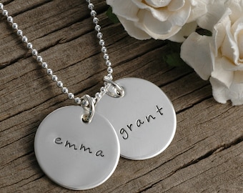 Hand Stamped Necklace - Two 3/4 inch discs - Personalized Jewelry