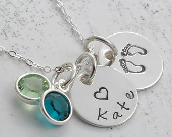 Hand Stamped Jewelry -  Two 1/2" silver discs with birthstones