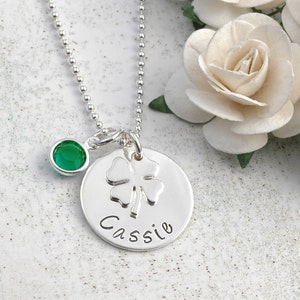 Four Leaf Clover Personalized Name Necklace sterling silver image 1