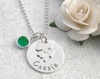 Four Leaf Clover Personalized Name Necklace - sterling silver