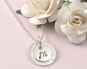 Initial Necklace - hand stamped - Hammered - Double stacked - personalized