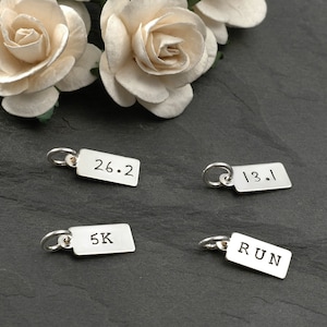 Tiny marathon rectangle tag - 13.1, 26.2, 5K, RUN, runner jewelry - Add a charm