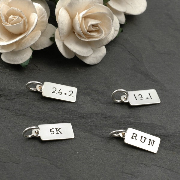 Tiny marathon rectangle tag - 13.1, 26.2, 5K, RUN, runner jewelry - Add a charm