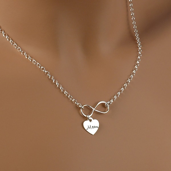 Infinity Necklace with heart charm - Mom - Infinate Love - Solid Sterling Silver .925