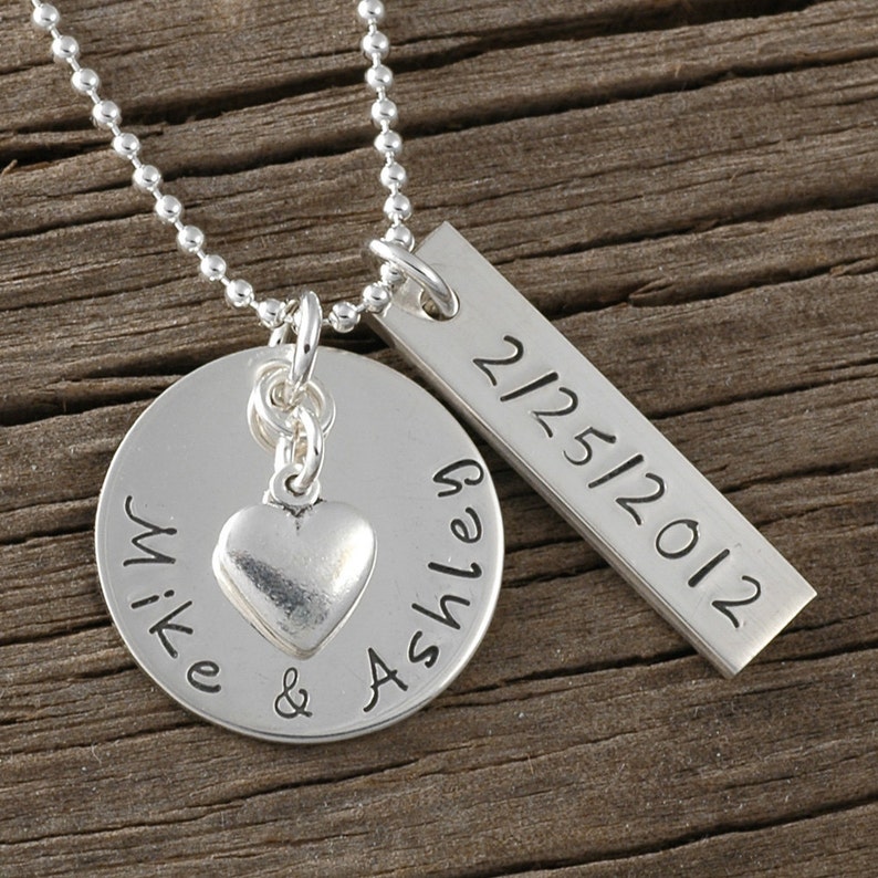 Personalized Necklace Hand Stamped Jewelry Names Date - Etsy