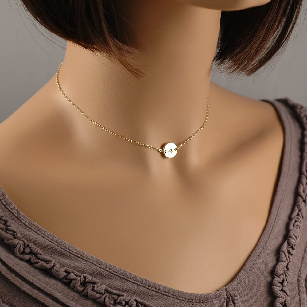 Initial Choker Necklace 14k Gold Filled Sterling Silver Etsy