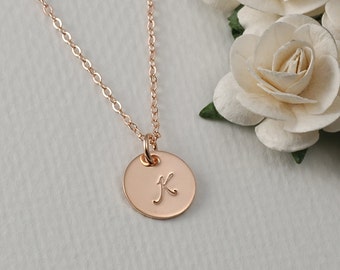 Rose Gold Initial Necklace, Layering necklace, 1/2" Rose Gold disc jewelry, Rose Gold necklace, Rose Gold personalized necklace