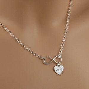Infinity Necklace with heart charm - Solid Sterling Silver .925