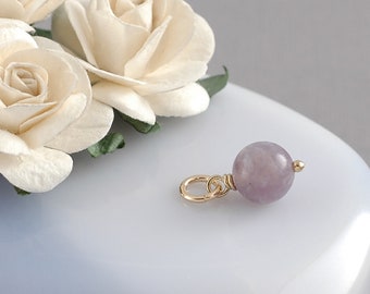 Lepidolite Charm - 8mm Round - Sterling Silver, Gold-Filled, Rose Gold-filled - earrings, necklace