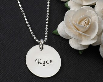 Single Sterling Silver custom name or initial necklace - 3/4" disc - personalized - hand stamped