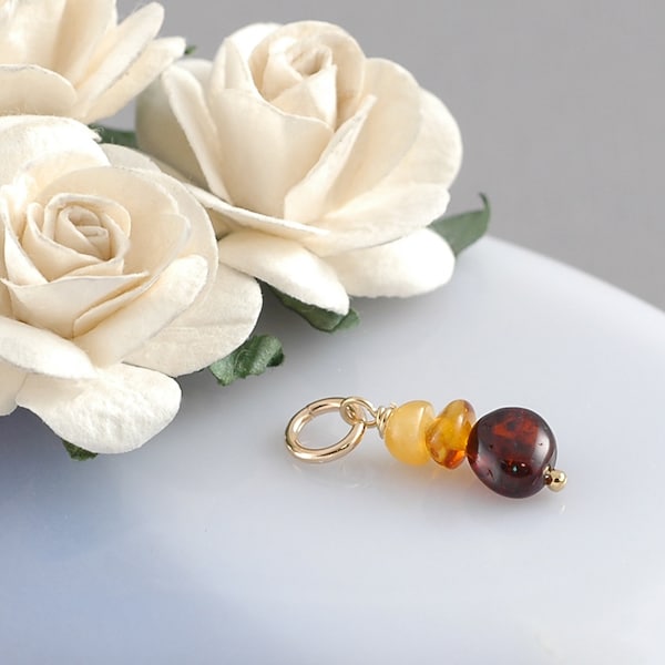 Amber Charm - Three stacked nuggets - Perfect for necklace or earrings