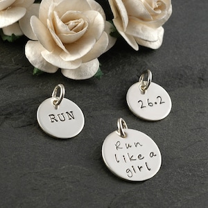 Marathon circle tag - 13.1, 26.2, 5K, RUN, runner jewelry - Add a charm