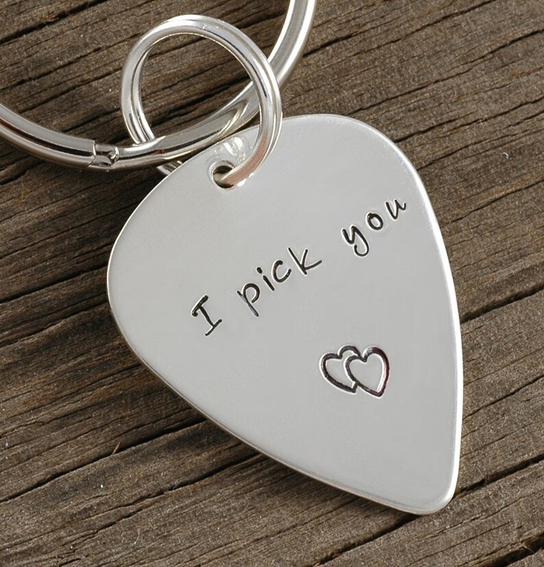 Guitar Pick Key Chain Sterling Silver Personalized Etsy