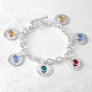 Eight disc Personalized name Charm bracelet with birthstones Mom or Grandma image 2