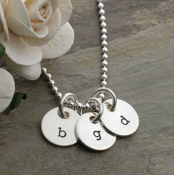 Hand Stamped Jewelry Three Tiny Personalized Discs 3 8 Initial