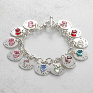 Eight disc Personalized name Charm bracelet with birthstones Mom or Grandma image 3