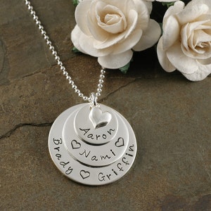 Hand Stamped Mommy Necklace with heart Personalized mother's jewelry image 1