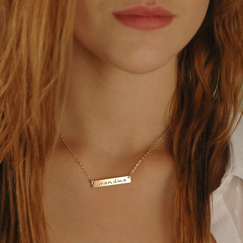 Name Bar Necklace Gold Bar Necklace Personalized Hand Etsy