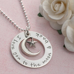 I love you to the moon and back  - Personalized Jewelry - Washer style with moon and star charm