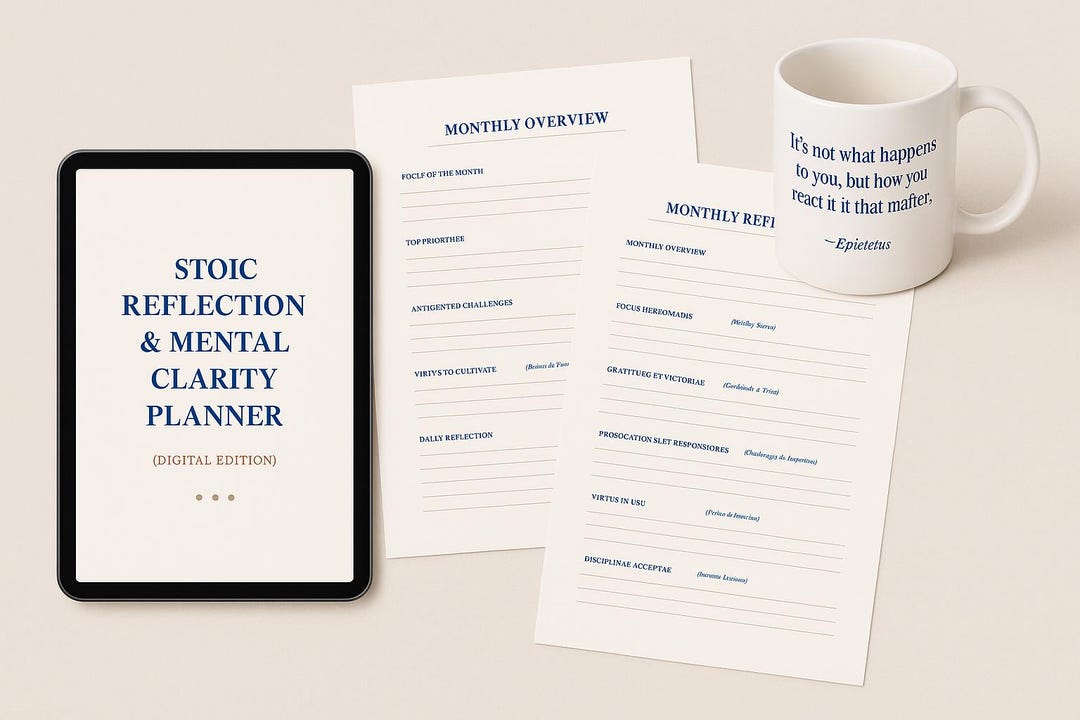 Stoic Reflection Mental Clarity Planner Mindset Gratitude Habit Tracker ...
