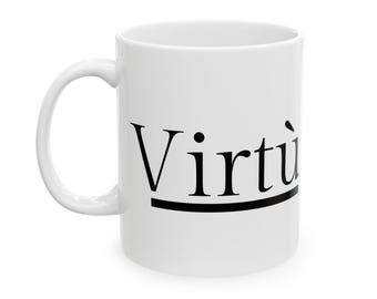 Taza Virtù — Ritual matutino con cita de poder latino para fortalecer, aclarar, intentar, mentalidad 2026, filosofía maquiavélica, regalo