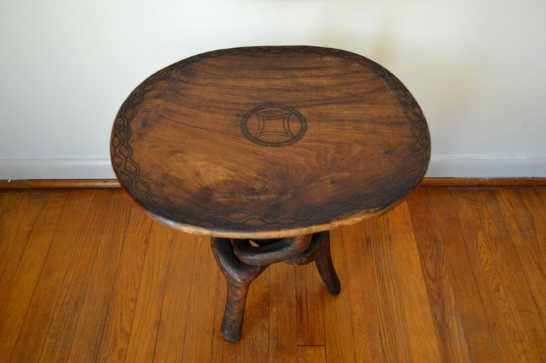African Hand Carved Wood Folding Tripod Table Etsy