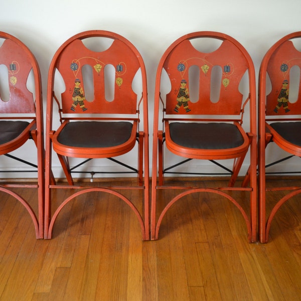 RESERVED FOR ANDREWDING 1930s Solid Kumfort Louis Rastetter Red Folding Chairs
