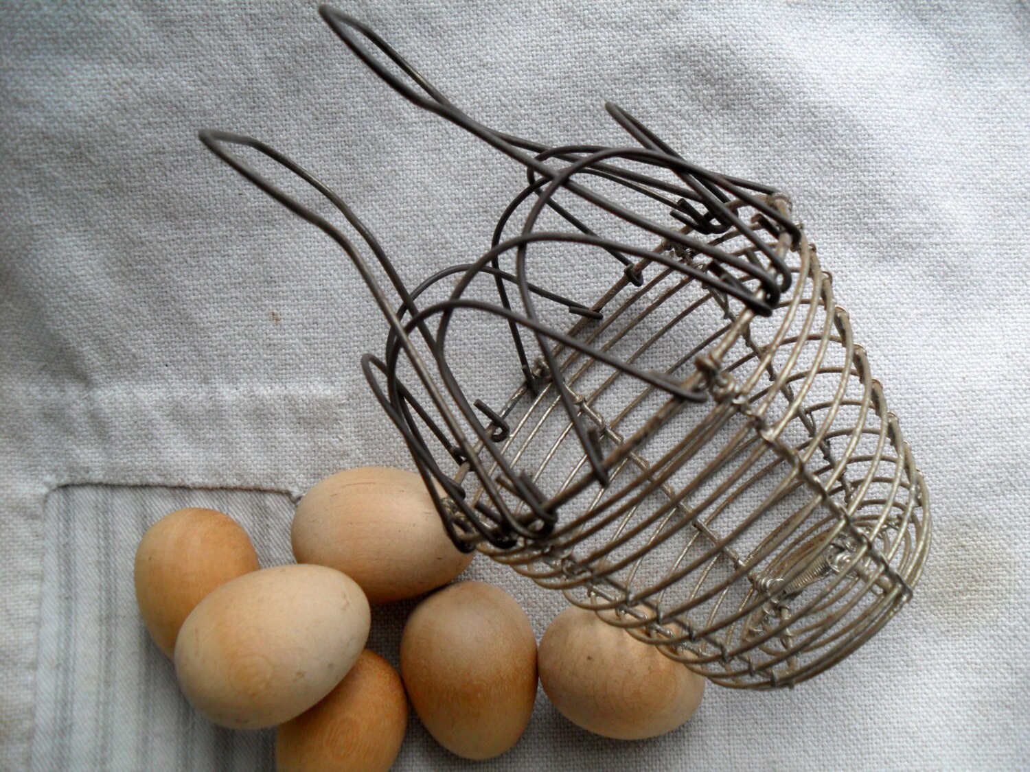 Vintage Small Wire Egg Basket with 6 Wood Eggs Miniature Egg Etsy