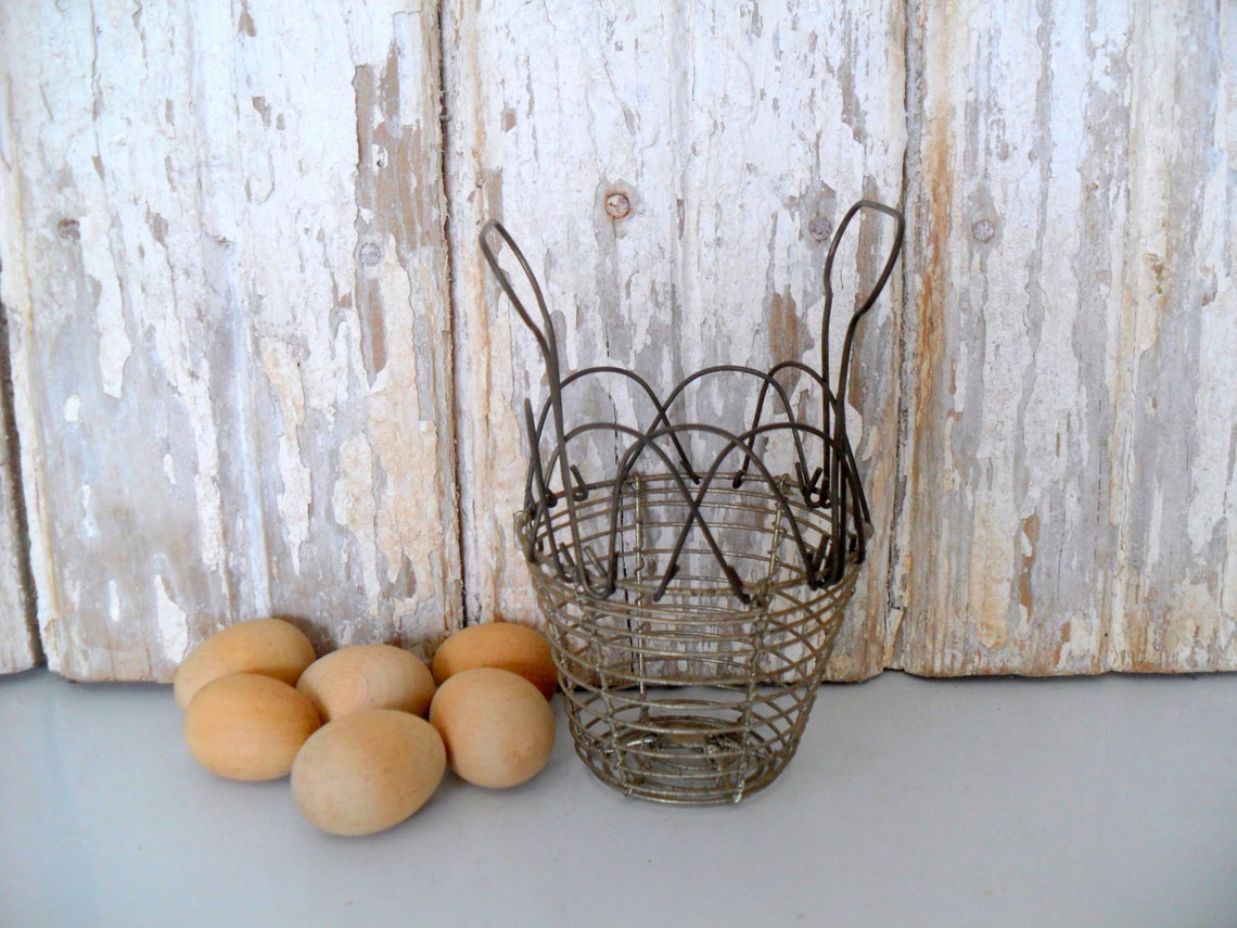 Vintage Small Wire Egg Basket with 6 Wood Eggs Miniature Egg Etsy