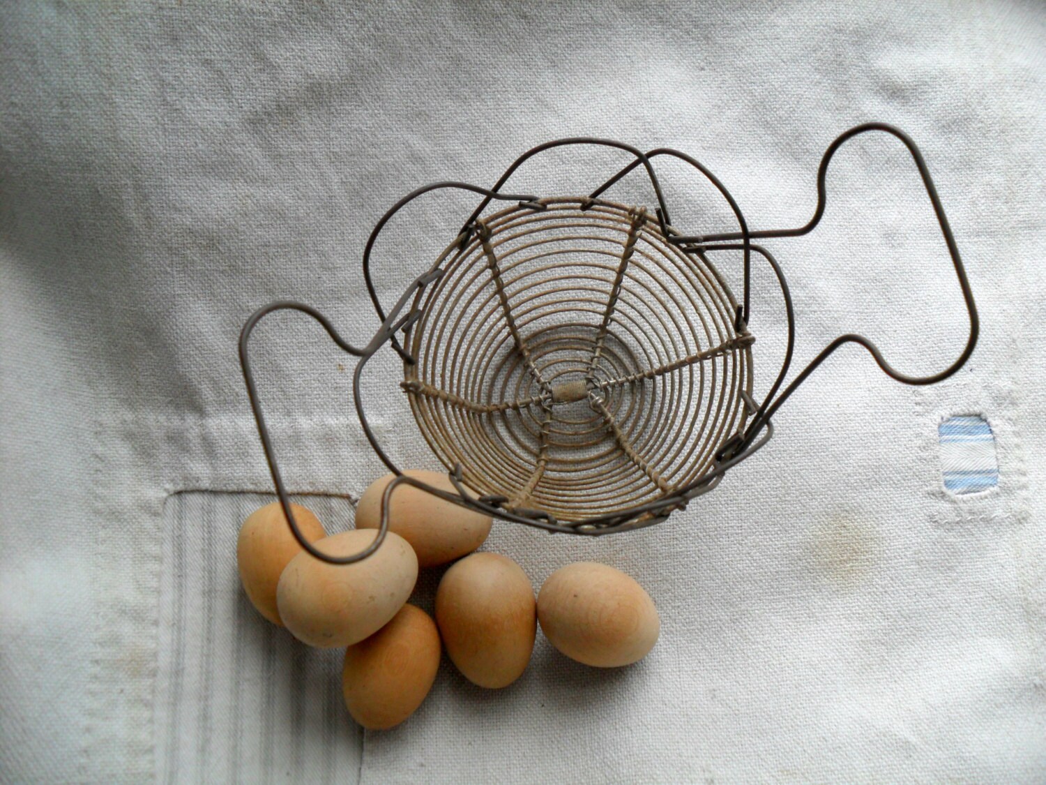 Vintage Small Wire Egg Basket with 6 Wood Eggs Miniature Egg Etsy
