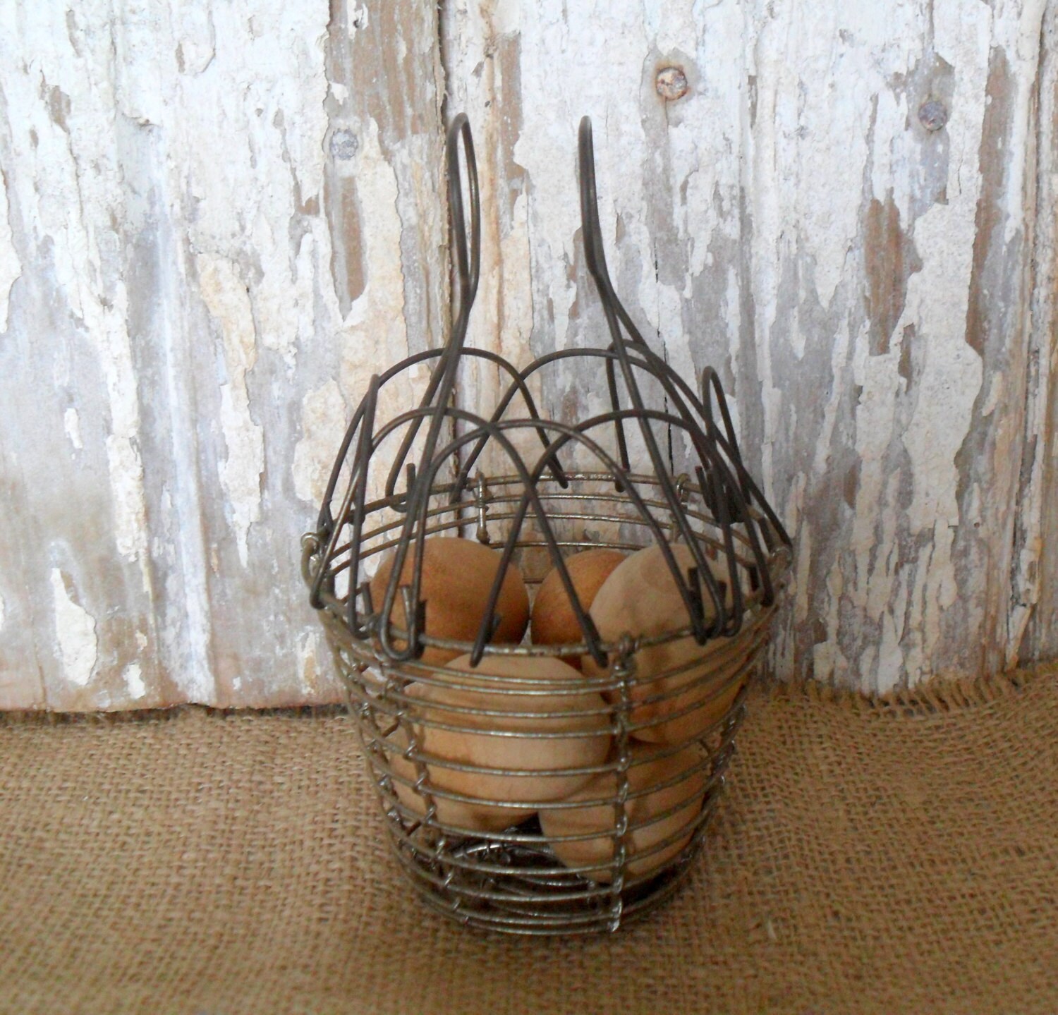 Vintage Small Wire Egg Basket with 6 Wood Eggs Miniature Egg Etsy