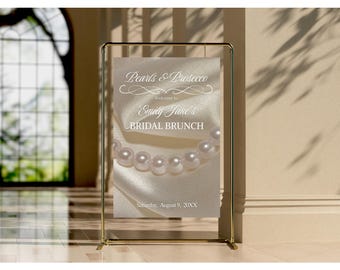 Minimalist Pearls and Prosecco Bridal Shower Welcome Sign Template, Custom Gold Printable, Editable Bridal Brunch Sign, Digital Download