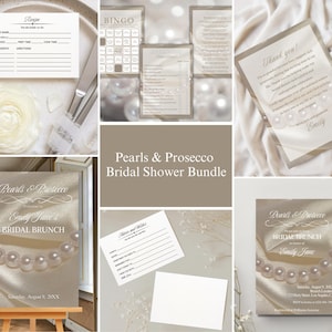 Pearls & Prosecco Bridal Shower Invitation Bundle: Gold Editable Templates (Digital Download)