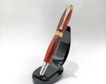 Amboyna Burl Rollerball Pen | Hand-Turned, Chrome and 22kt Gold