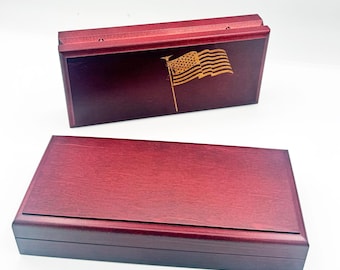 Cherry Pen Display Box — Solid Hardwood for Slim Pens, Brass Hinge, Executive Gift